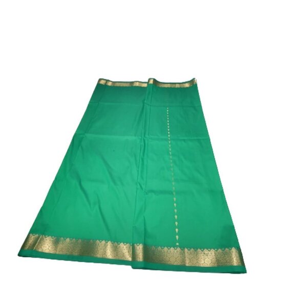 Green Saree with a Gold Border and Gold Accents- Unstitched- NEW - Picture 2 of 14